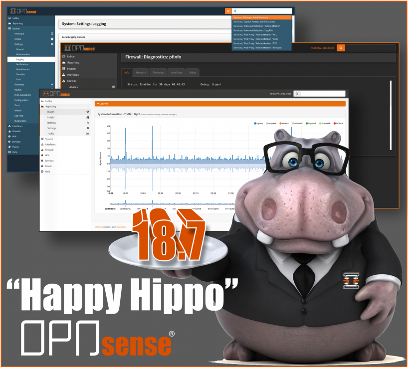 Deciso announces the next major release of OPNsense 18.7 “Happy Hippo”